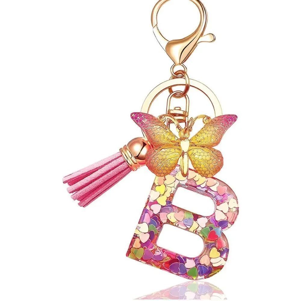 Pink Initials Heart Tassel Keychain - Picture 2 of 4